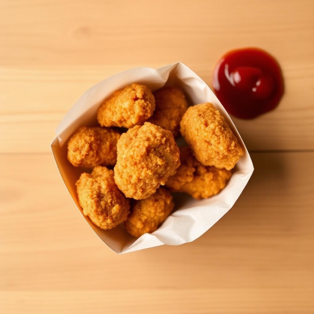 the Burger King Nutrition Facts: Crispy chicken nuggets in a small paper container with ketchup on the side