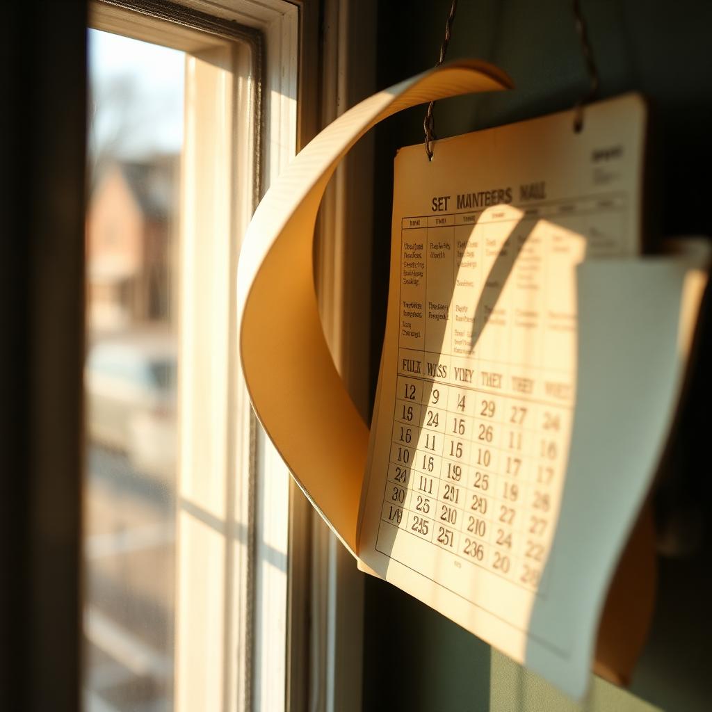 If I Am 13, How Many Days Have I Lived: A vintage paper wall calendar with pages flipping near a sunlit window, showing the passage of time.
