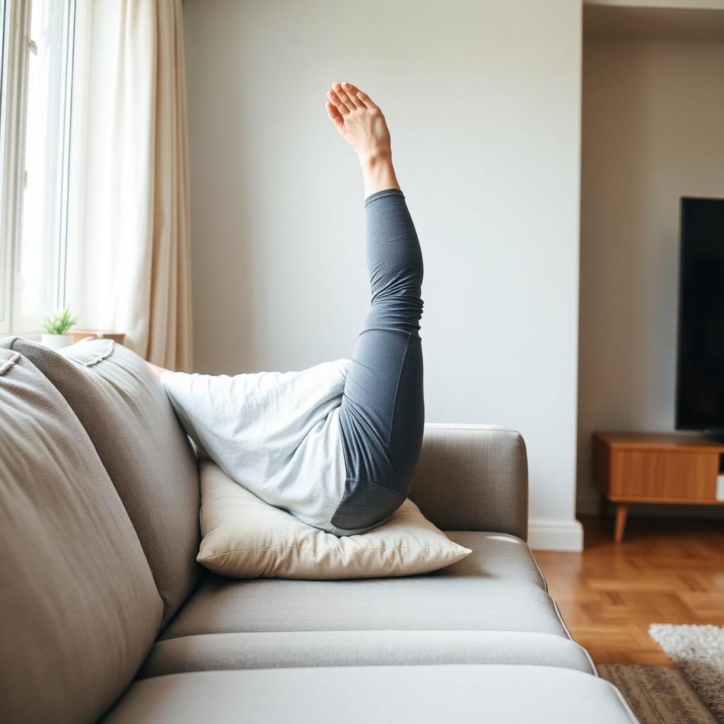 Person doing a couch stretch with back foot against a wall, knee on a cushion