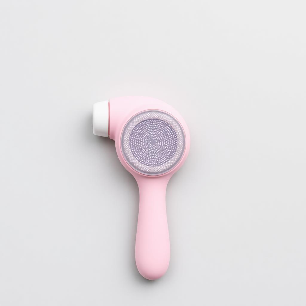 A pastel pink crystal hair eraser tool with a smooth nano-etched glass pad on a plain light gray surface from above