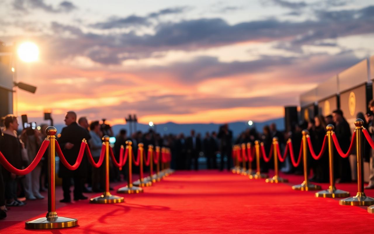 Red carpet and velvet ropes set up ahead of a television awards ceremony like the 2026 Emmy Awards