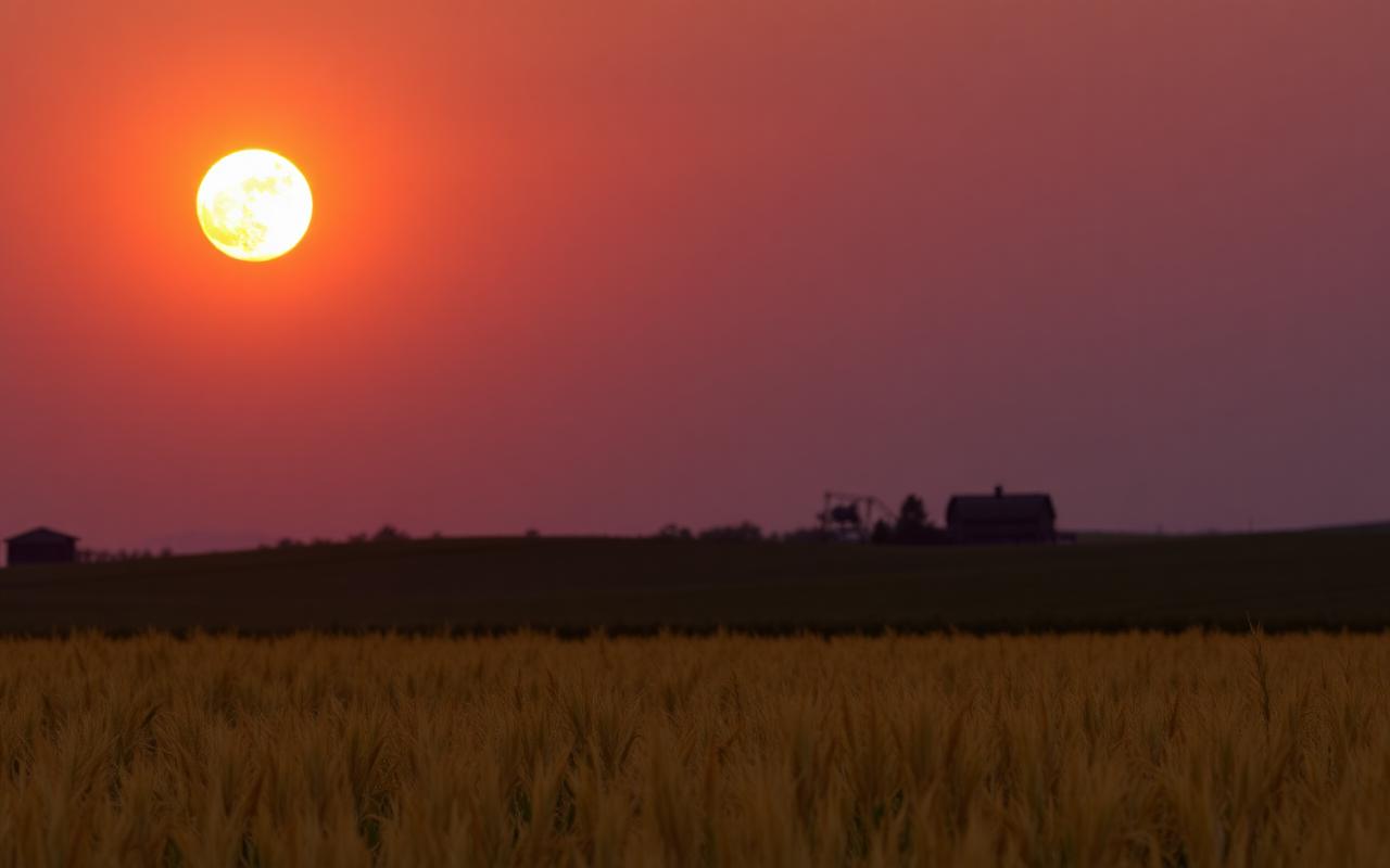 The Harvest Moon rising over a golden field at dusk, the classic September full moon view