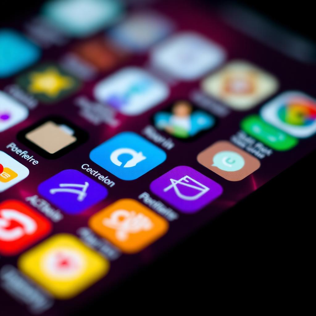 A close up of an iPhone home screen showing generic colorful app icons