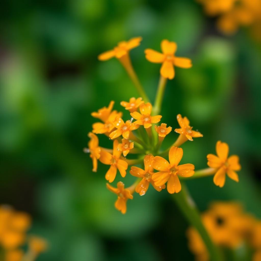 Close-up of orange Kalanchoe star shaped flowers