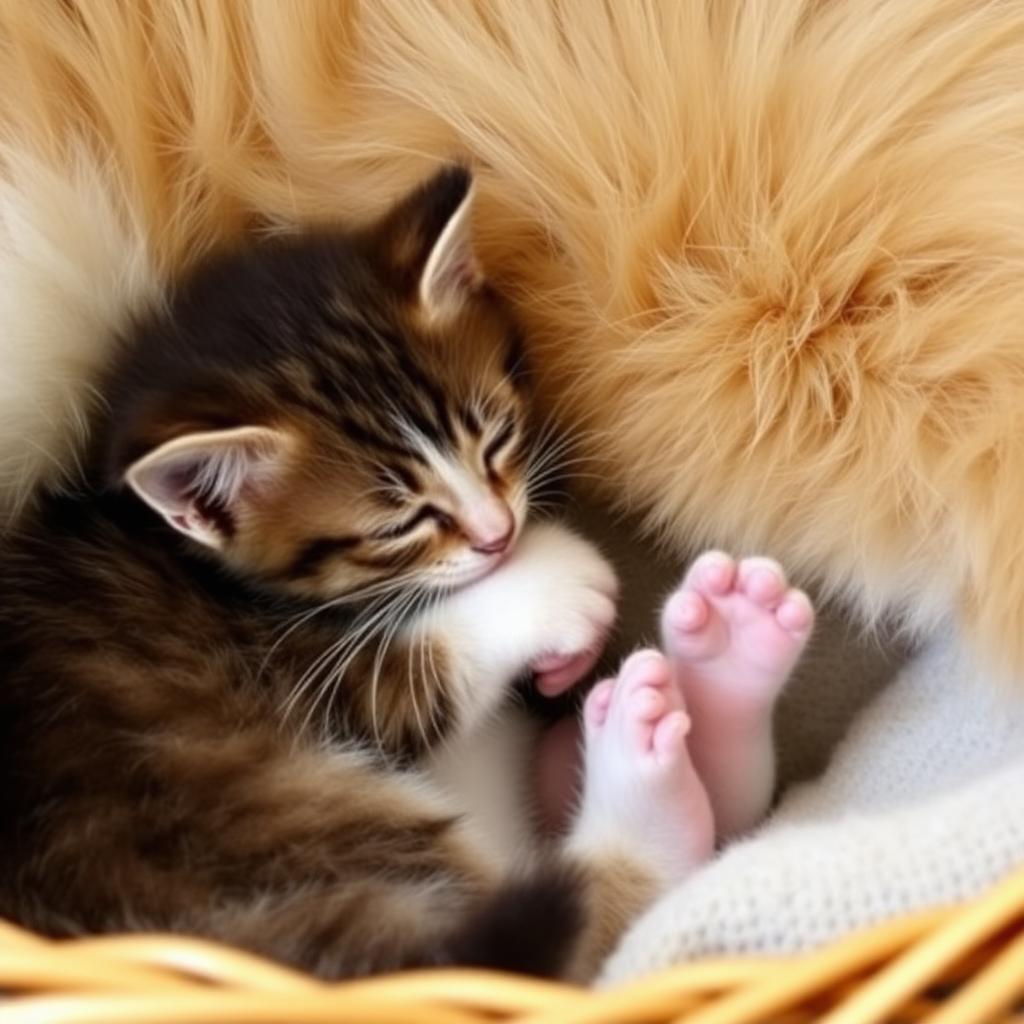 Cats Make Biscuits on Me: A kitten nursing alongside its mother cat with tiny paws pressing softly
