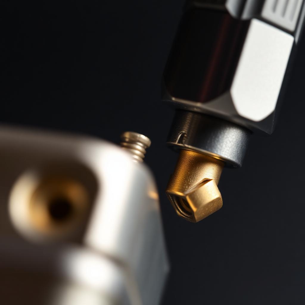 A close up of a small flathead screwdriver pressing the brass valve pin on the base of a metal butane lighter to release trapped air and prepare the lighter for refilling