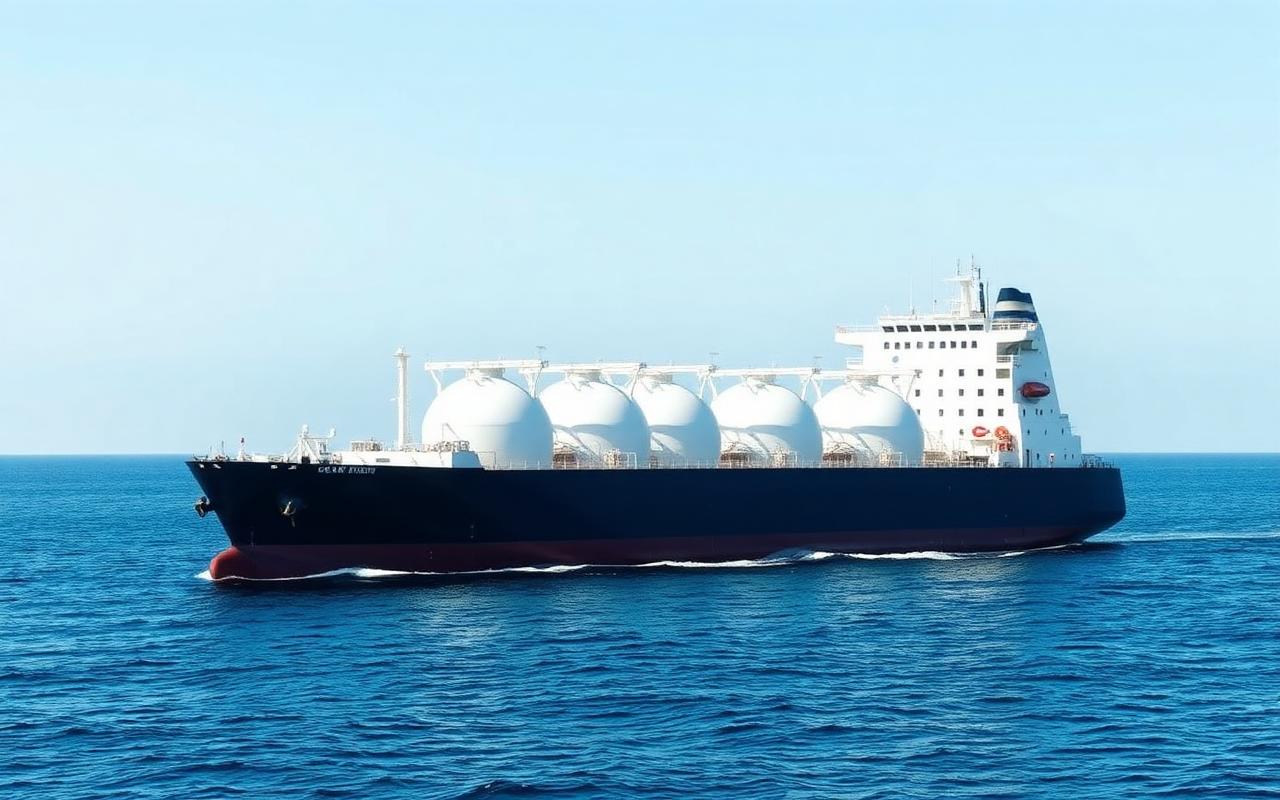 LNG carrier with spherical cargo tanks at sea, the shipping link in Qatar LNG exports
