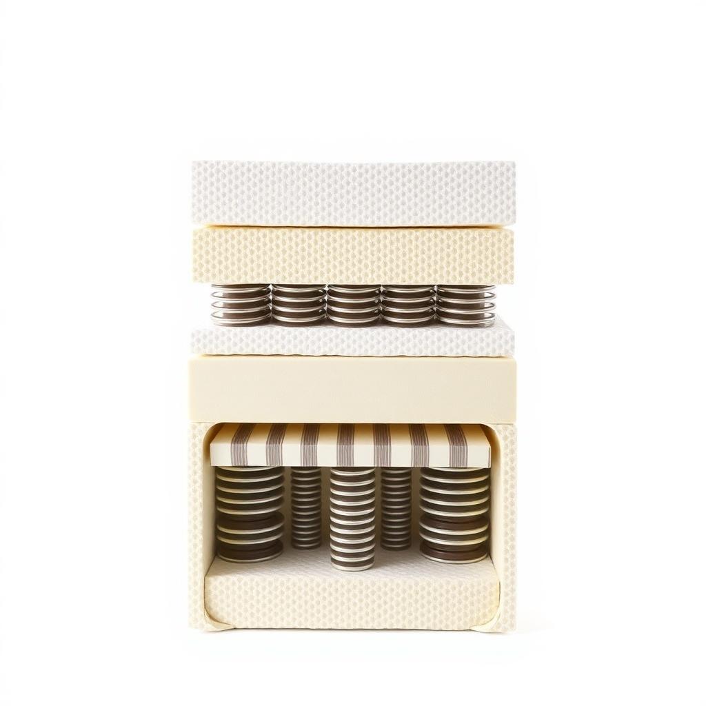 Cutaway view of hybrid mattress showing pocketed coils and stacked foam layers