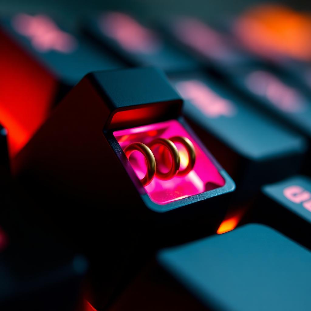 Macro close-up of a single mechanical keyboard switch with the keycap removed, showing the gold contact spring under red RGB light