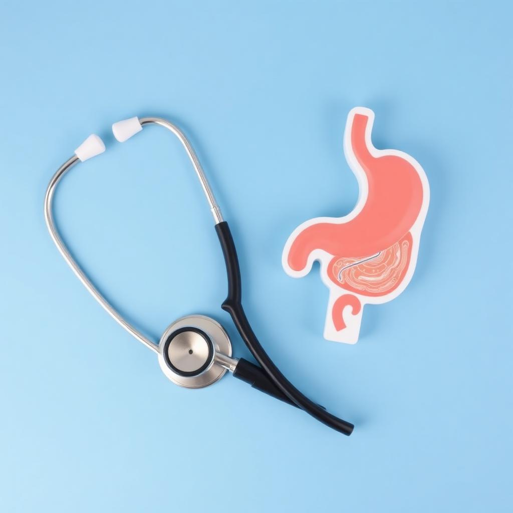 the Cotton Ball Diet: A medical stethoscope beside a diagram of a stomach on a clean clinical blue background