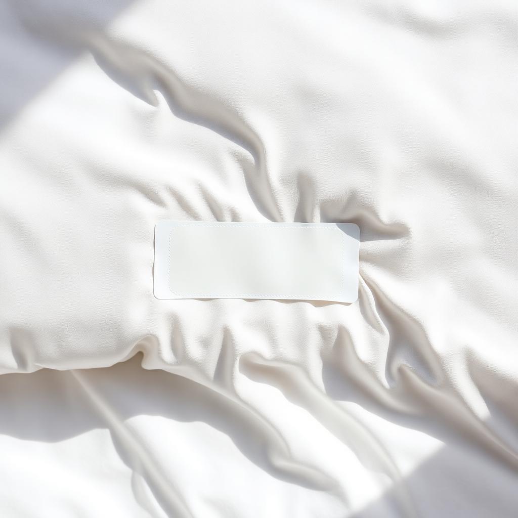 A clean rectangular hypoallergenic sleep mouth tape strip resting on a soft white cotton pillowcase in soft morning light