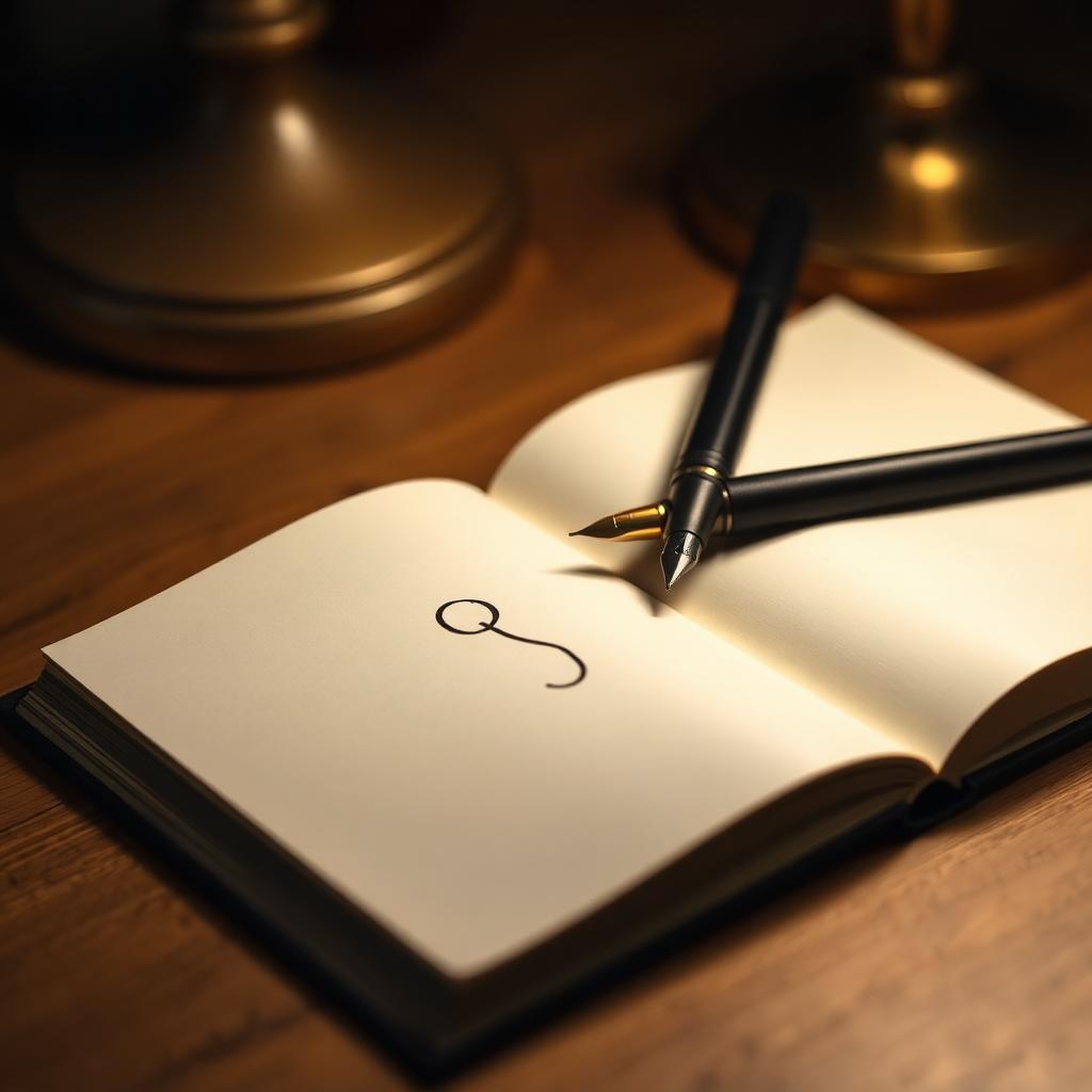 Fountain pen resting on an open notebook with a quotation mark drawn in ink, illustrating that quotations themselves use quotation marks rather than italics