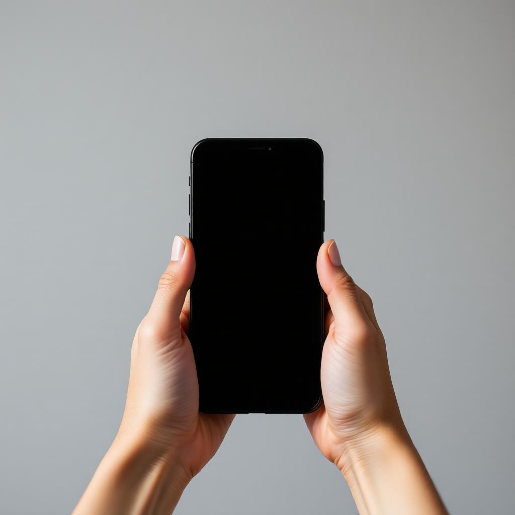 Hands holding smartphone with blank screen, looking up last-minute flight deals at the airport