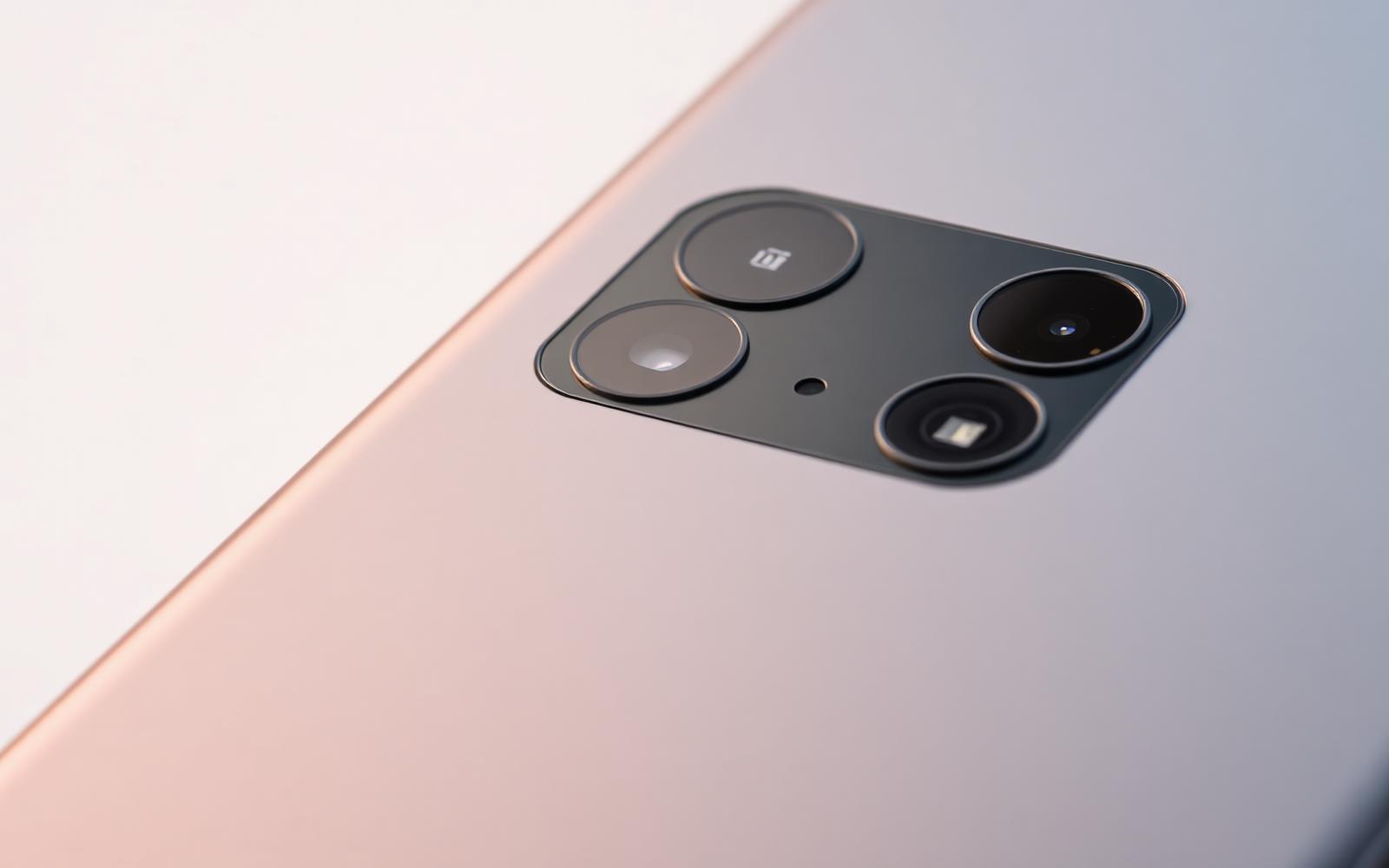 A modern multi lens smartphone camera module shown in dramatic side lighting against a dark reflective surface, no text or logos visible.