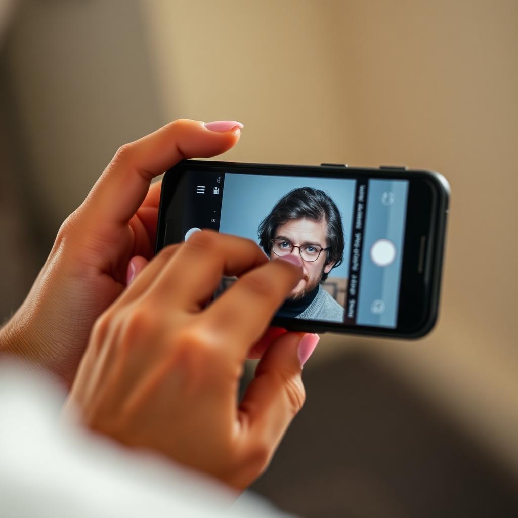 Hands editing a portrait photo on a smartphone with the photo editor open