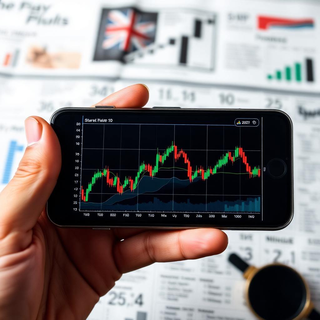 Mobile trading app showing candlestick charts