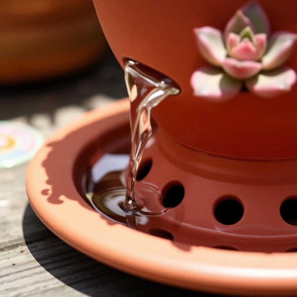 Water draining out of the bottom of a terracotta succulent pot