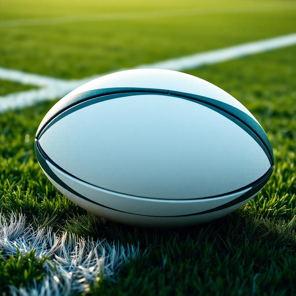 Long Has Ben Hunt Signed: A close-up of a rugby league ball resting on freshly cut green grass of a stadium pitch.