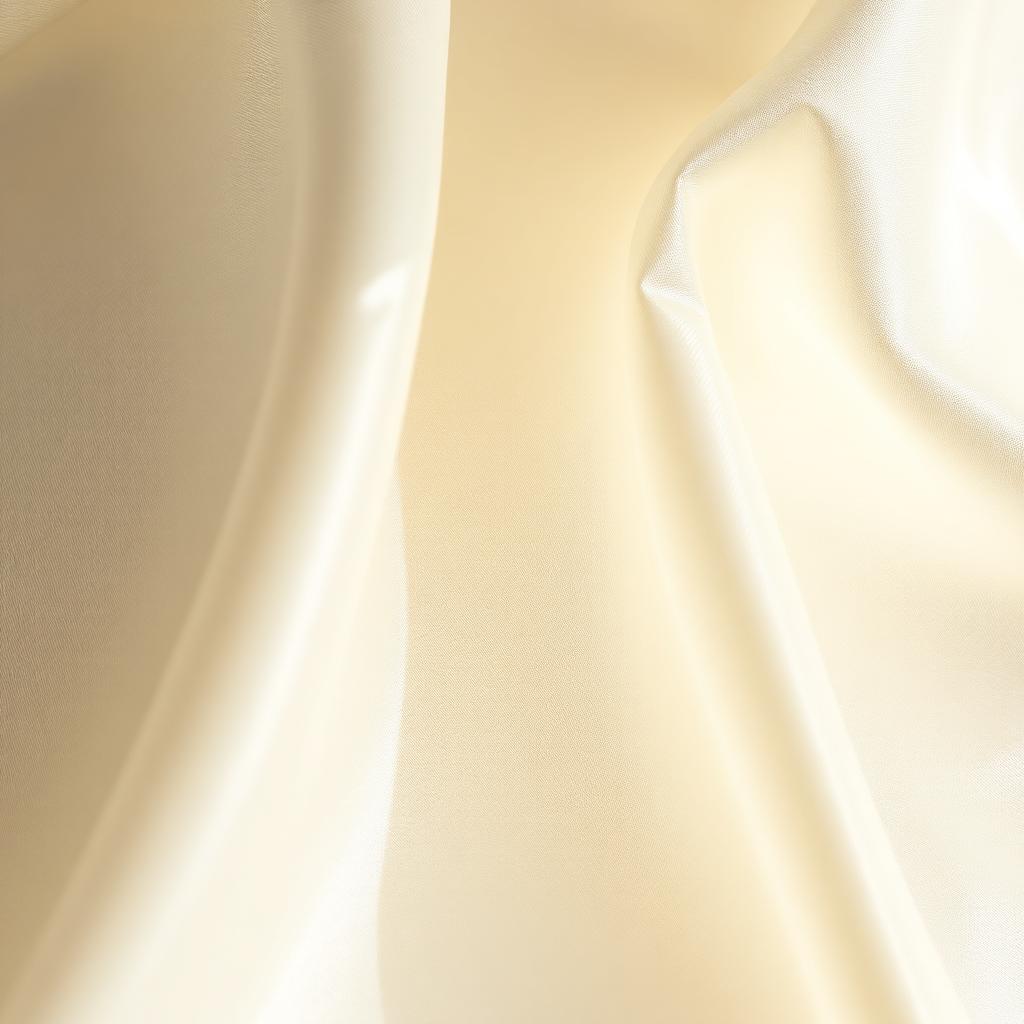 Close-up macro of smooth cream mulberry silk fabric with natural sheen and soft folds in morning light