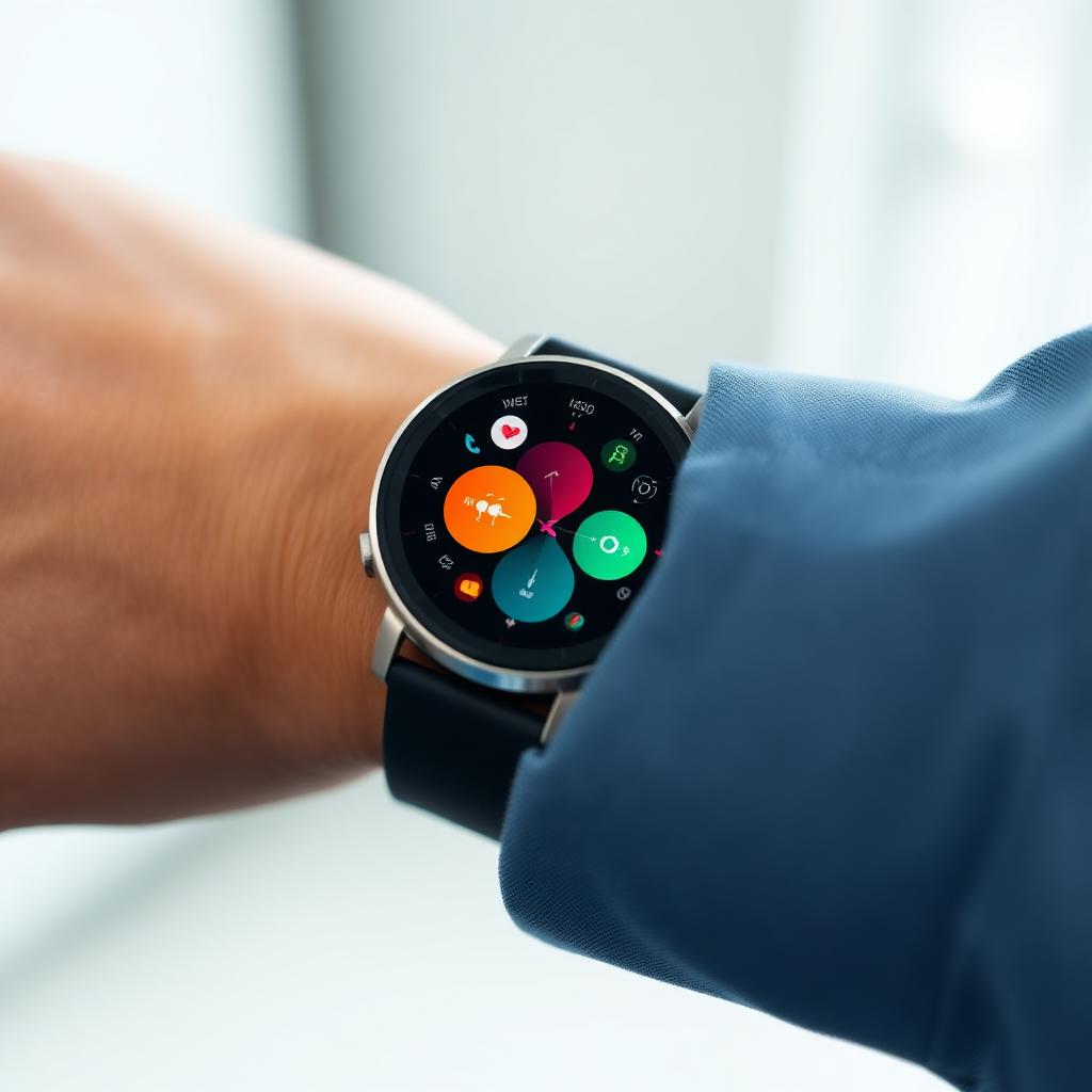 the Samsung Galaxy Watch 9 Rumors: Close up of a wrist wearing a round smartwatch showing a colorful health dashboard interface