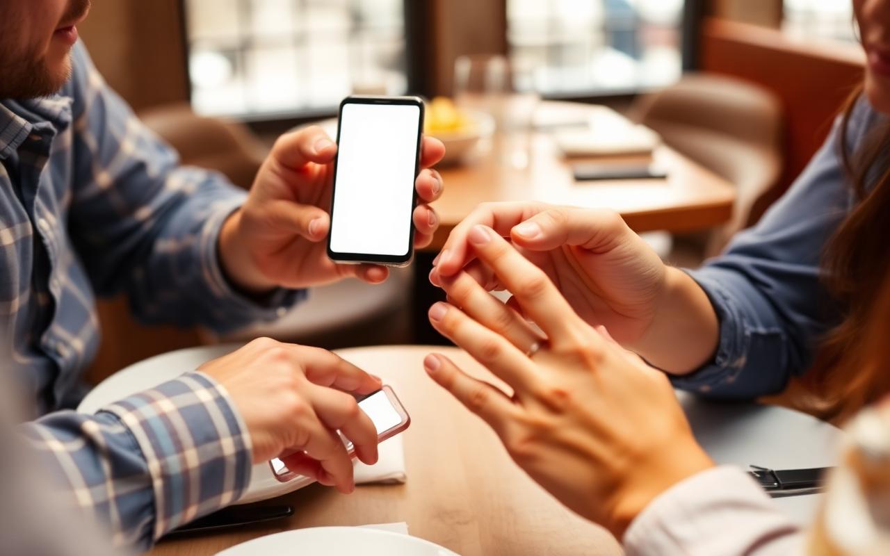 Diners splitting a restaurant bill using a phone calculator at the table
