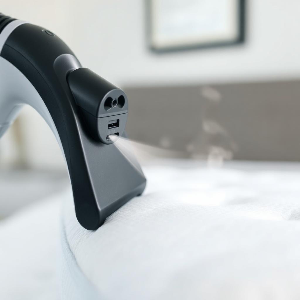 I Get Rid of Bed Bugs Permanently: Commercial steamer nozzle treating a mattress seam