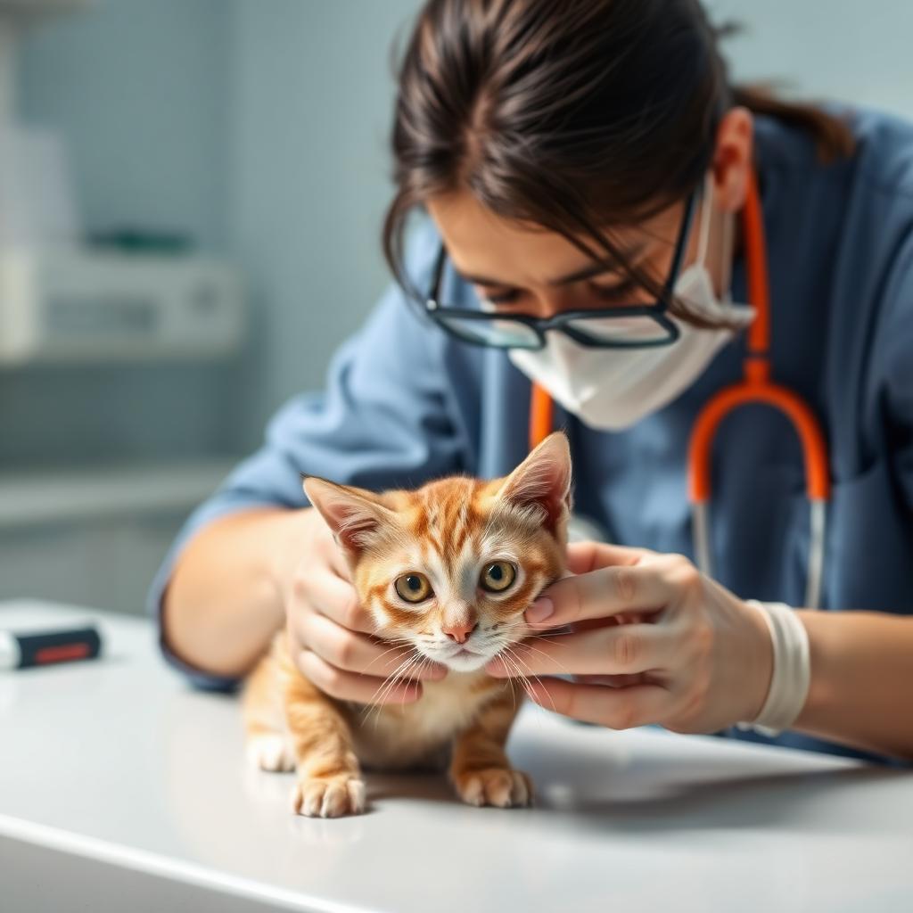 Cats Have Chocolate: A veterinarian carefully examining a small ginger cat on a clinic table