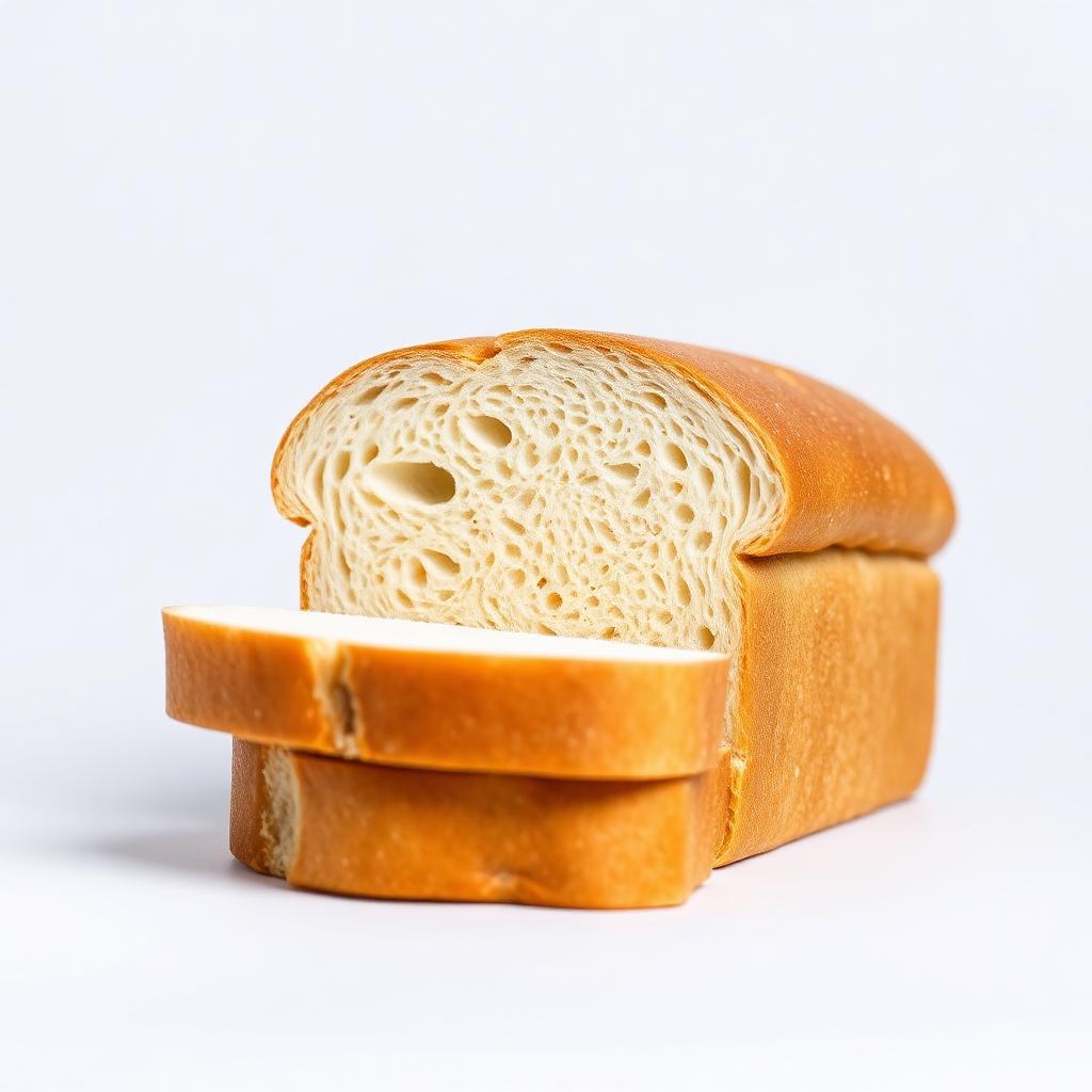 Soft white sandwich bread loaf cut open showing the fine even crumb texture
